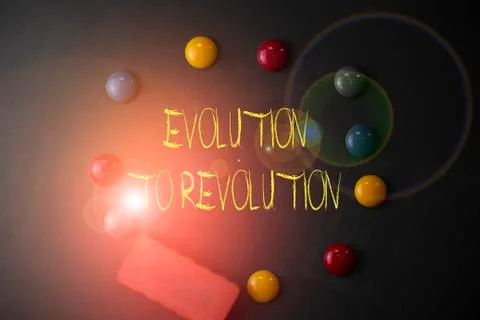 Word writing text Evolution To Revolution. Business concept for adapting to way Foto stock