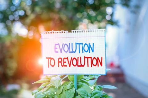 Word writing text Evolution To Revolution. Business concept for adapting to way 스톡 사진