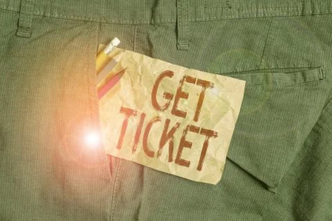 Word writing text Get Ticket. Business concept for to have printed paper that Stock Photos