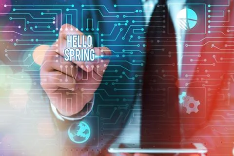 Word writing text Hello Spring. Business concept for Welcoming the season after Stock Photos