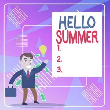 Word writing text Hello Summer. Business concept for season after spring and 스톡 일러스트