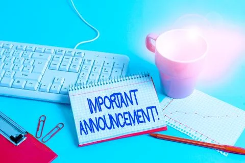 Word writing text Important Announcement. Business concept for spoken statement Fotos de archivo