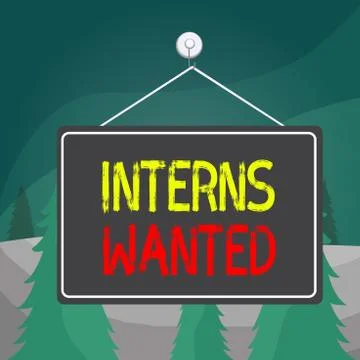 Word writing text Interns Wanted. Business concept for temporary position with Stock Illustration