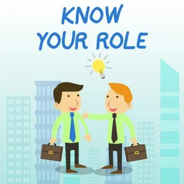Word writing text Know Your Role. Business concept for end acting outside who Illustrazione stock