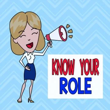 Word writing text Know Your Role. Business concept for end acting outside who Illustrazione stock