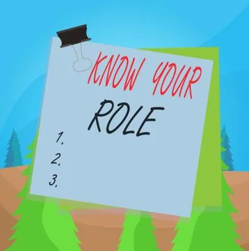 Word writing text Know Your Role. Business concept for end acting outside who Illustrazione stock