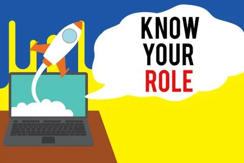 Word writing text Know Your Role. Business concept for end acting outside who Illustrazione stock