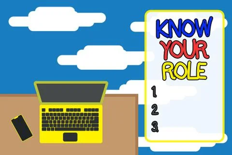 Word writing text Know Your Role. Business concept for Be clear of one Illustrazione stock