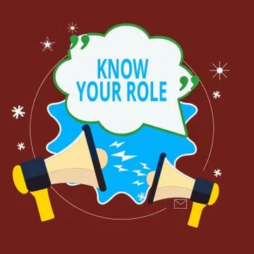 Word writing text Know Your Role. Business concept for end acting outside who Illustrazione stock