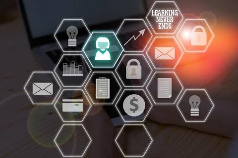 Word writing text Learning Never Ends. Business concept for Life Long Stock Photos