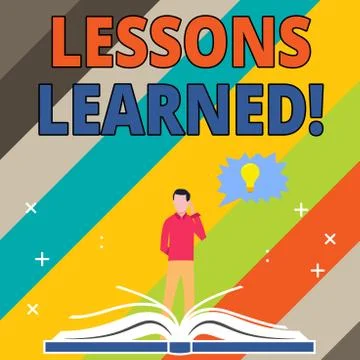 Word writing text Lessons Learned. Business concept for learning gained from Illustrazione stock