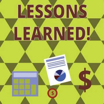 Word writing text Lessons Learned. Business concept for experiences distilled Illustrazione stock