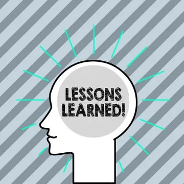 Word writing text Lessons Learned. Business concept for experiences distilled Illustrazione stock