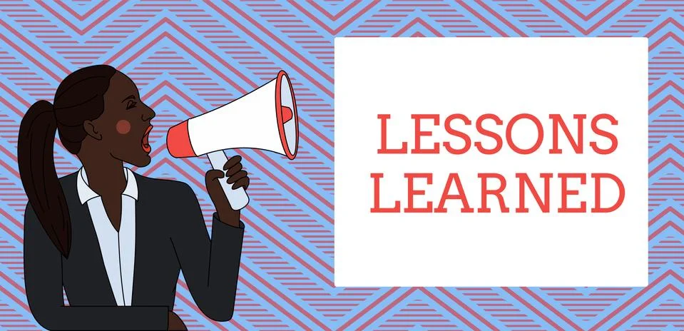 Word writing text Lessons Learned. Business concept for the knowledge or Illustrazione stock