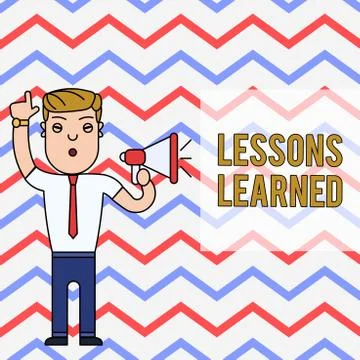 Word writing text Lessons Learned. Business concept for the knowledge or Stock Illustration