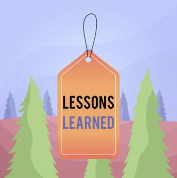 Word writing text Lessons Learned. Business concept for the knowledge or Illustrazione stock