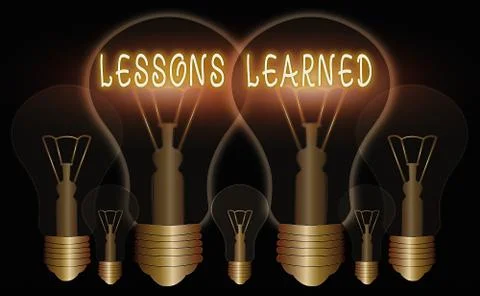 Word writing text Lessons Learned. Business concept for the knowledge or Illustrazione stock