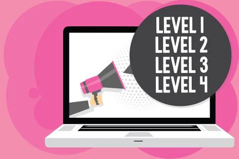Word writing text Level 1 Level 2 Level 3 Level 4. Business concept for Steps Stock Illustration