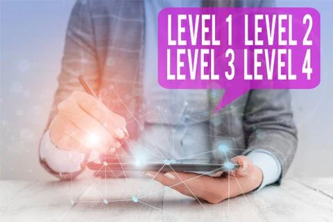 Word writing text Level 1, 2, 3 and 4. Business concept for Steps levels of a Stock Photos