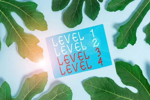 Word writing text Level 1, 2, 3 and 4. Business concept for Steps levels of a Stock Photos