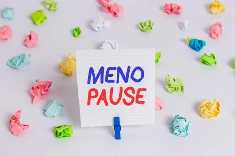 Word writing text Meno Pause. Business concept for the process through which a Stock Photos