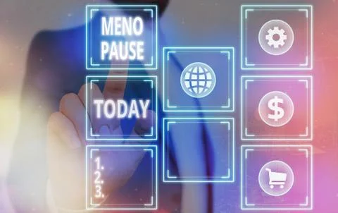 Word writing text Meno Pause. Business concept for the process through which a Stock Photos