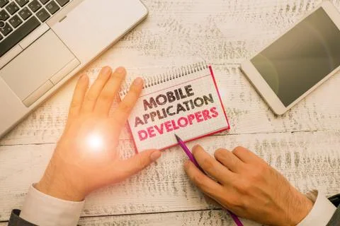 Word writing text Mobile Application Developers. Business concept for create Stock Photos