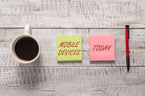 Word writing text Mobile Devices. Business concept for A portable computing Stock Photos