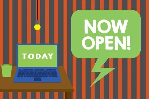 Word writing text Now Open. Business concept for leave door or windows not Ilustración de archivo
