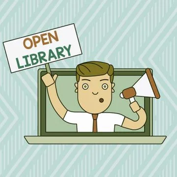 Word writing text Open Library. Business concept for online access to analysisy Ilustración de archivo