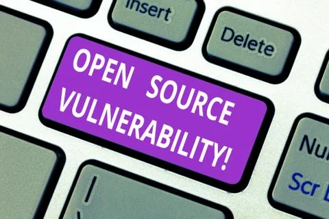 Word writing text Open Source Vulnerability. Business concept for Publicized Stock Photos