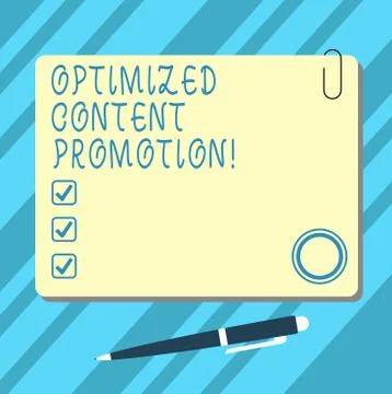Word writing text Optimized Content Promotion. Business concept for making Illustrazione stock