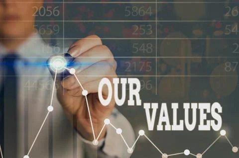 Word writing text Our Values. Business concept for things that you believe are Foto stock