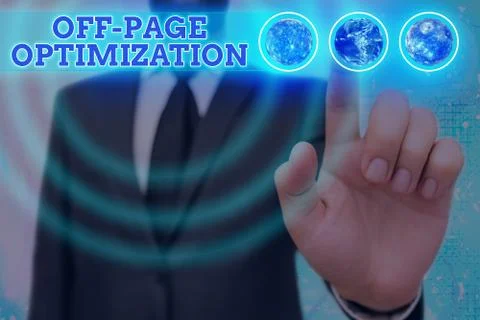 Word writing text Off Page Optimization. Business concept for Website External Foto stock