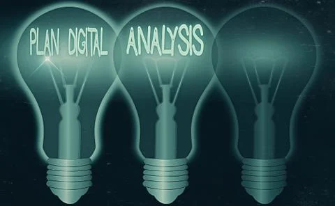 Word writing text Plan Digital Analysis. Business concept for sales data and Illustrazione stock
