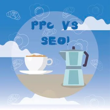 Word writing text Ppc Vs Seo. Business concept for Pay per click against Search Stock Illustration
