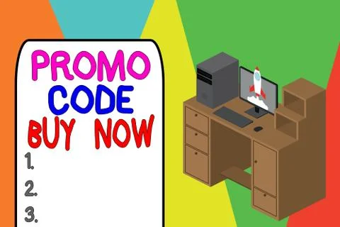 Word writing text Promo Code Buy Now. Business concept for Giving great discount 스톡 일러스트