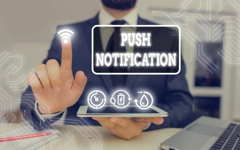 Word writing text Push Notification. Business concept for automated message sent Stock Photos