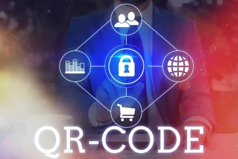 Word writing text Qr Code. Business concept for the trademark for a type of Stock Photos