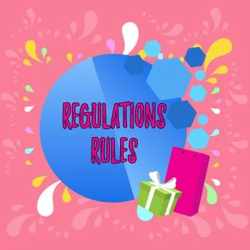 Word writing text Regulations Rules. Business concept for Standard Statement Illustrazione stock