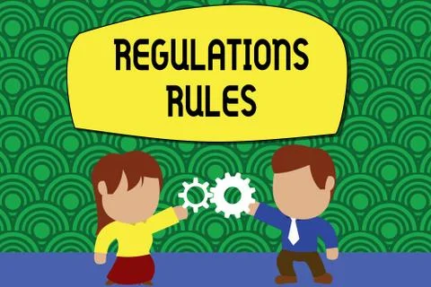 Word writing text Regulations Rules. Business concept for Standard Statement Illustrazione stock
