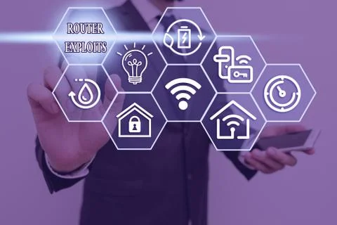 Word writing text Router Exploits. Business concept for takes advantage of a Foto stock