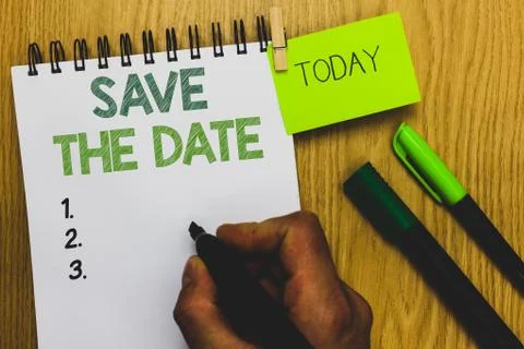Word writing text Save The Date. Business concept for Systematized events Stock-Fotos