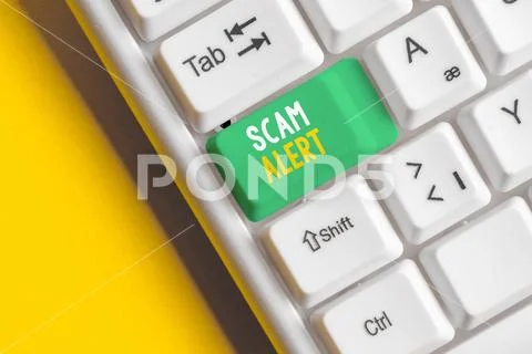 Word writing text Scam Alert. Business concept for unsolicited email that claims Stock Photos
