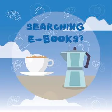 Word writing text Searching E Booksquestion. Business concept for Looking for Stock-Illustration