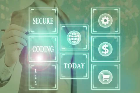 Word writing text Secure Coding. Business concept for Applied to avoid the Stock Photos