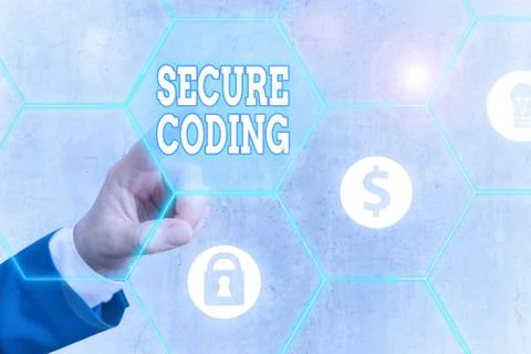 Word writing text Secure Coding. Business concept for Applied to avoid the Stock Photos