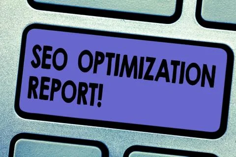 Word writing text Seo Optimization Report. Business concept for Overview of a Foto stock