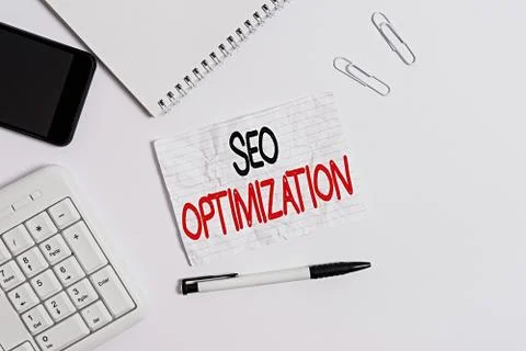 Word writing text Seo Optimization. Business concept for process of affecting 스톡 사진