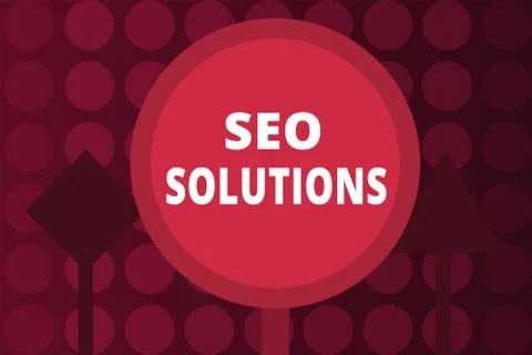 Word writing text Seo Solutions. Business concept for Search Engine Result Page Illustrazione stock